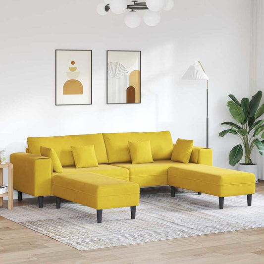 Fløjls Sofa Med Pude 3 Pcs Gul 208 Cm Fløjl - Hovedbillede