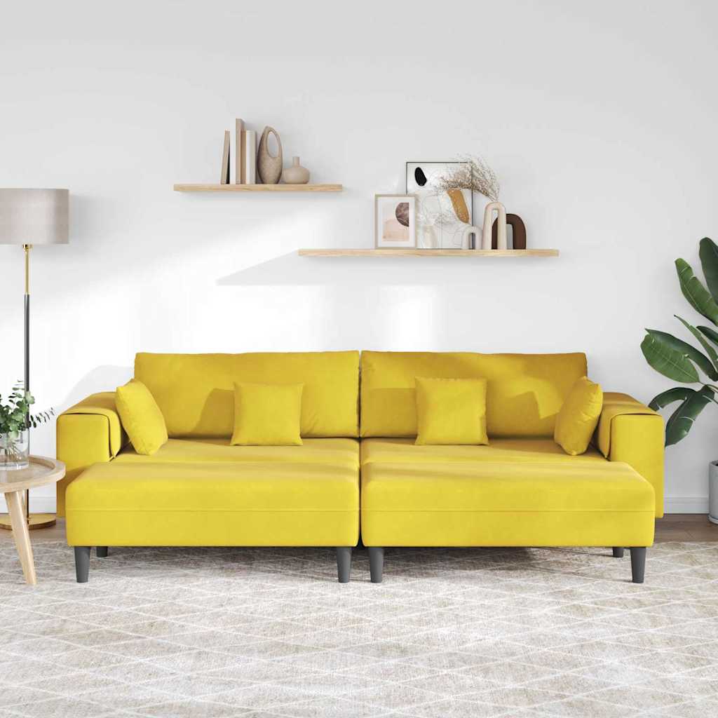 Fløjls Sofa Med Pude 3 Pcs Gul 208 Cm Fløjl - Billede 3
