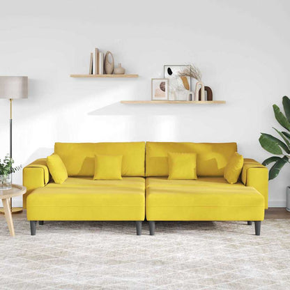 Fløjls Sofa Med Pude 3 Pcs Gul 208 Cm Fløjl - Billede 3