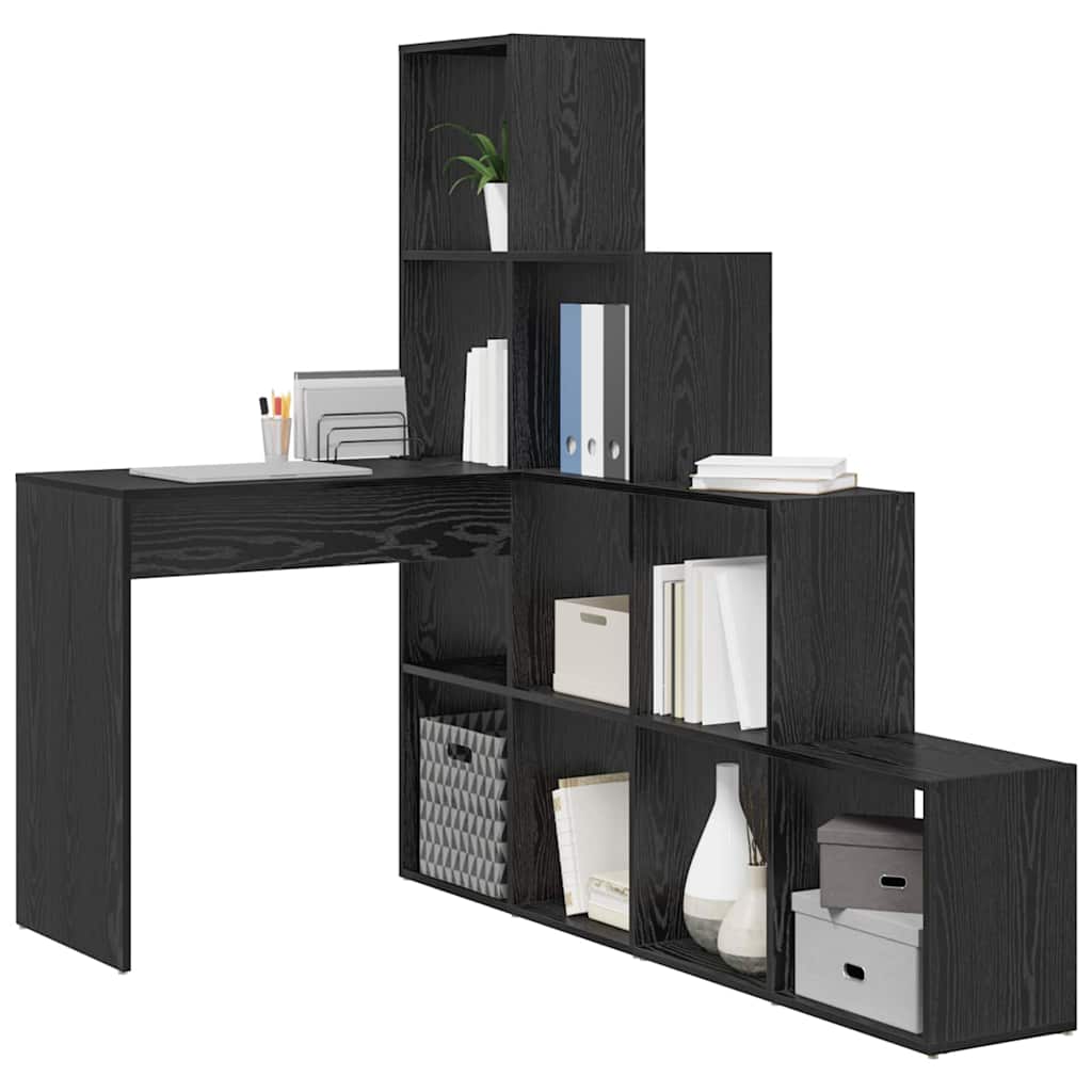 Hjørneskrivebord Med Hylde Sort Eg 101,5 X 149,5 X 149,5 Cm - Billede 3