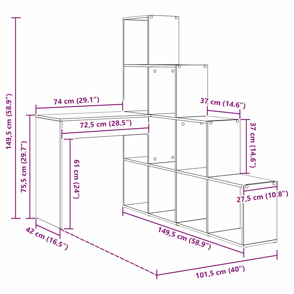 Hjørneskrivebord Med Hylde Sort Eg 101,5 X 149,5 X 149,5 Cm - Billede 12