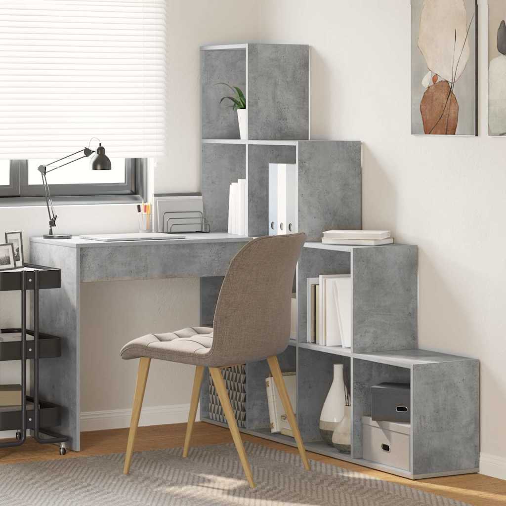 Hjørneskrivebord Med Hylde Betongrå 101,5 X 149,5 X 149,5 Cm - Hovedbillede