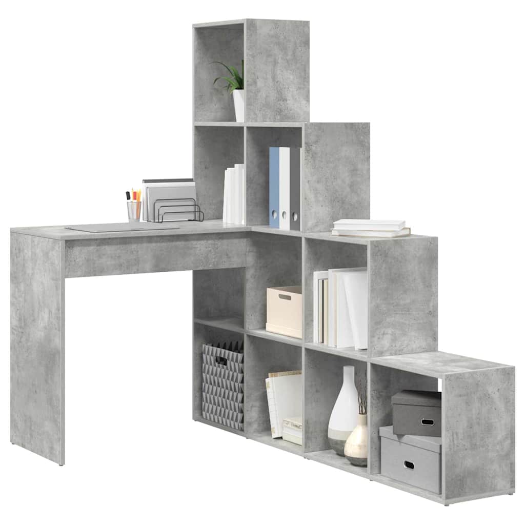 Hjørneskrivebord Med Hylde Betongrå 101,5 X 149,5 X 149,5 Cm - Billede 3