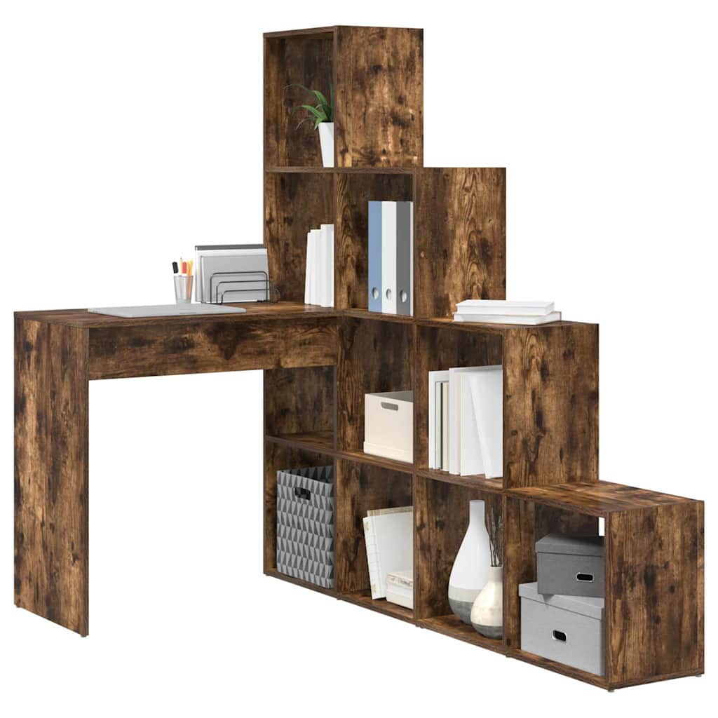 Hjørneskrivebord Med Hylde Røget Eg 101,5 X 149,5 X 149,5 Cm - Billede 3