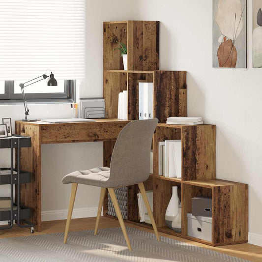 Hjørneskrivebord Med Hylde Gammelt Træ 101,5 X 149,5 X 149,5 Cm - Hovedbillede