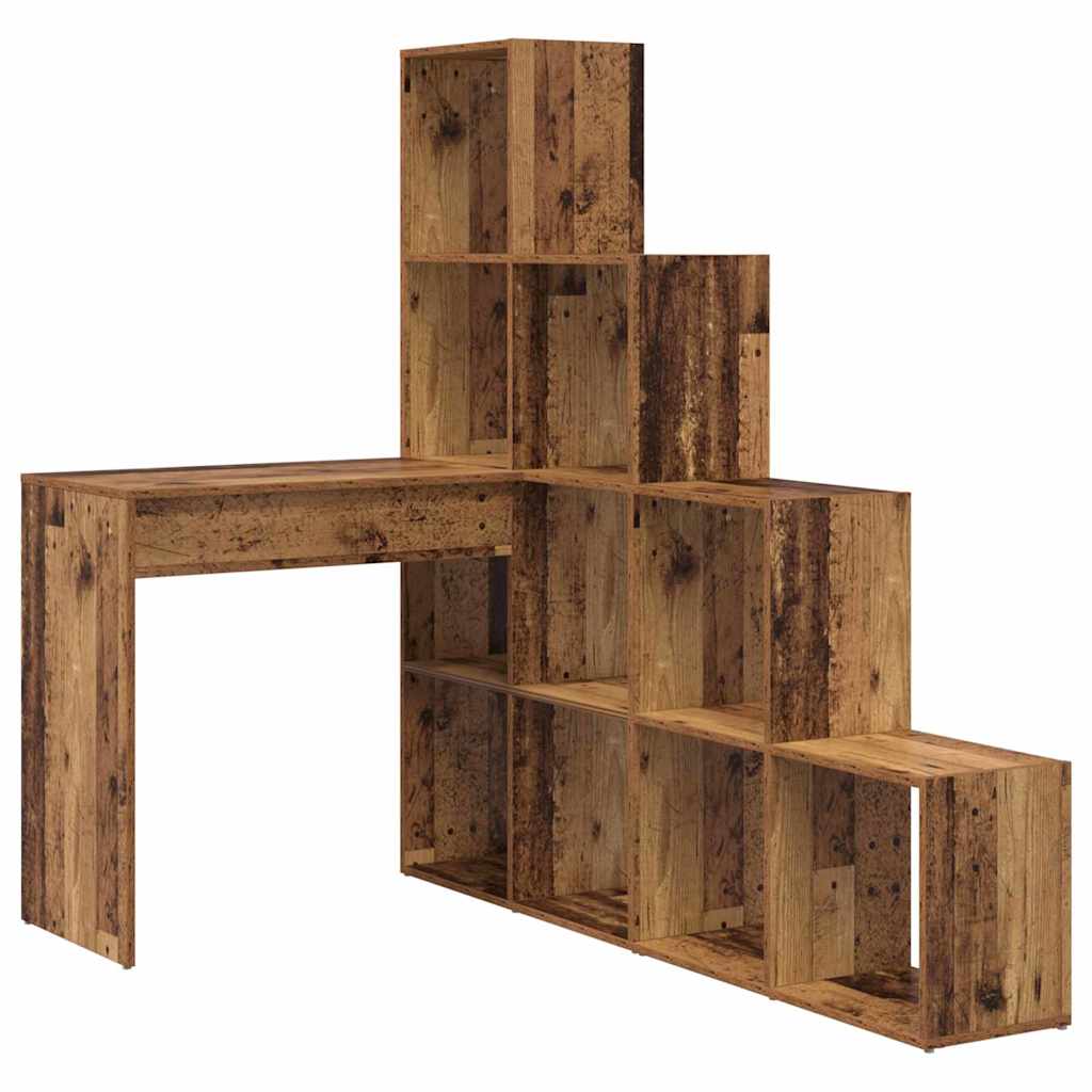 Hjørneskrivebord Med Hylde Gammelt Træ 101,5 X 149,5 X 149,5 Cm - Billede 2
