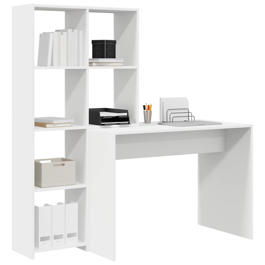 Bord Med Hylde Hvid 138.5 X 55 X 143 Cm Konstrueret Træ - Billede 3