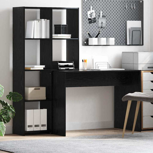 Bord Med Hylde Sort Eg 138.5 X 55 X 143 Cm Konstrueret Træ - Hovedbillede