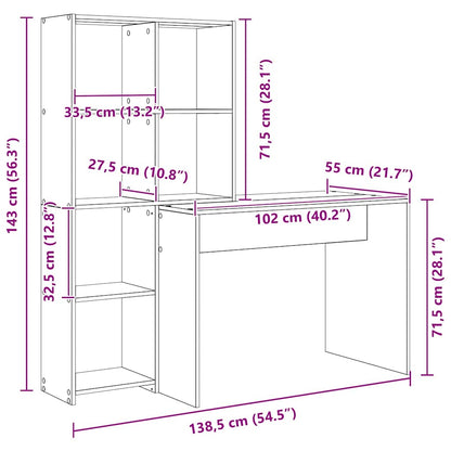 Bord Med Hylde Sort Eg 138.5 X 55 X 143 Cm Konstrueret Træ - Billede 11