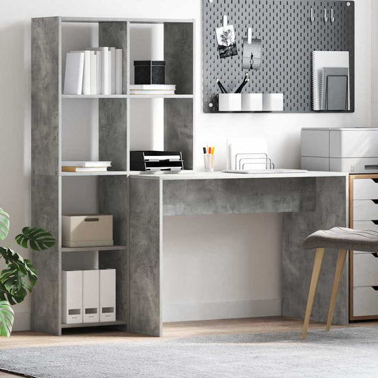 Bord Med Hylde Betongrå 138.5 X 55 X 143 Cm Konstrueret Træ - Hovedbillede