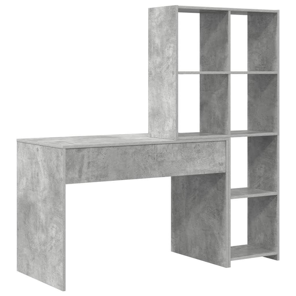 Bord Med Hylde Betongrå 138.5 X 55 X 143 Cm Konstrueret Træ - Billede 7