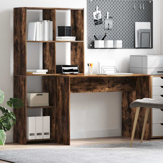 Bord Med Hylde Røget Eg 138.5 X 55 X 143 Cm Konstrueret Træ - Hovedbillede
