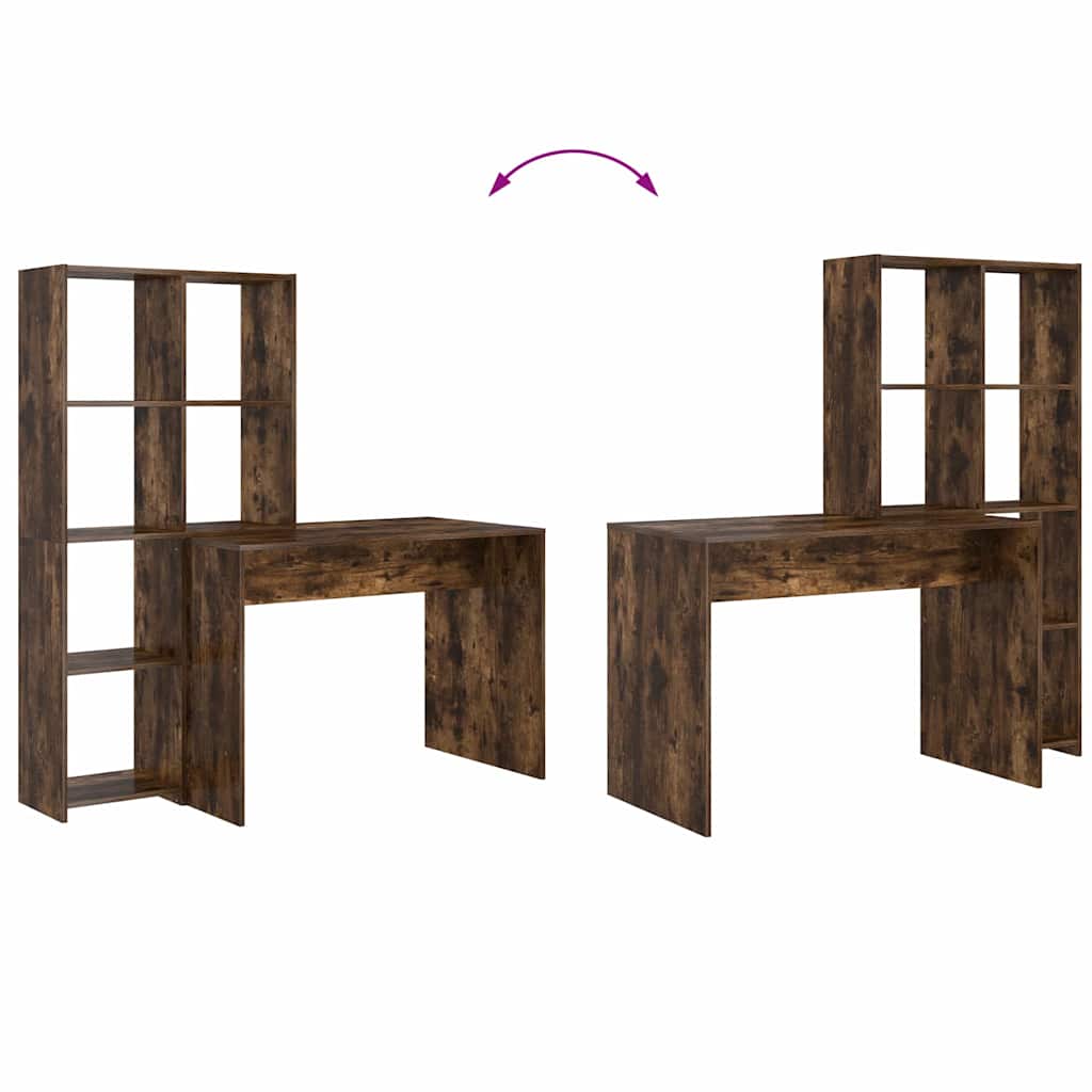Bord Med Hylde Røget Eg 138.5 X 55 X 143 Cm Konstrueret Træ - Billede 9