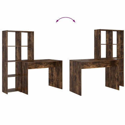 Bord Med Hylde Røget Eg 138.5 X 55 X 143 Cm Konstrueret Træ - Billede 9