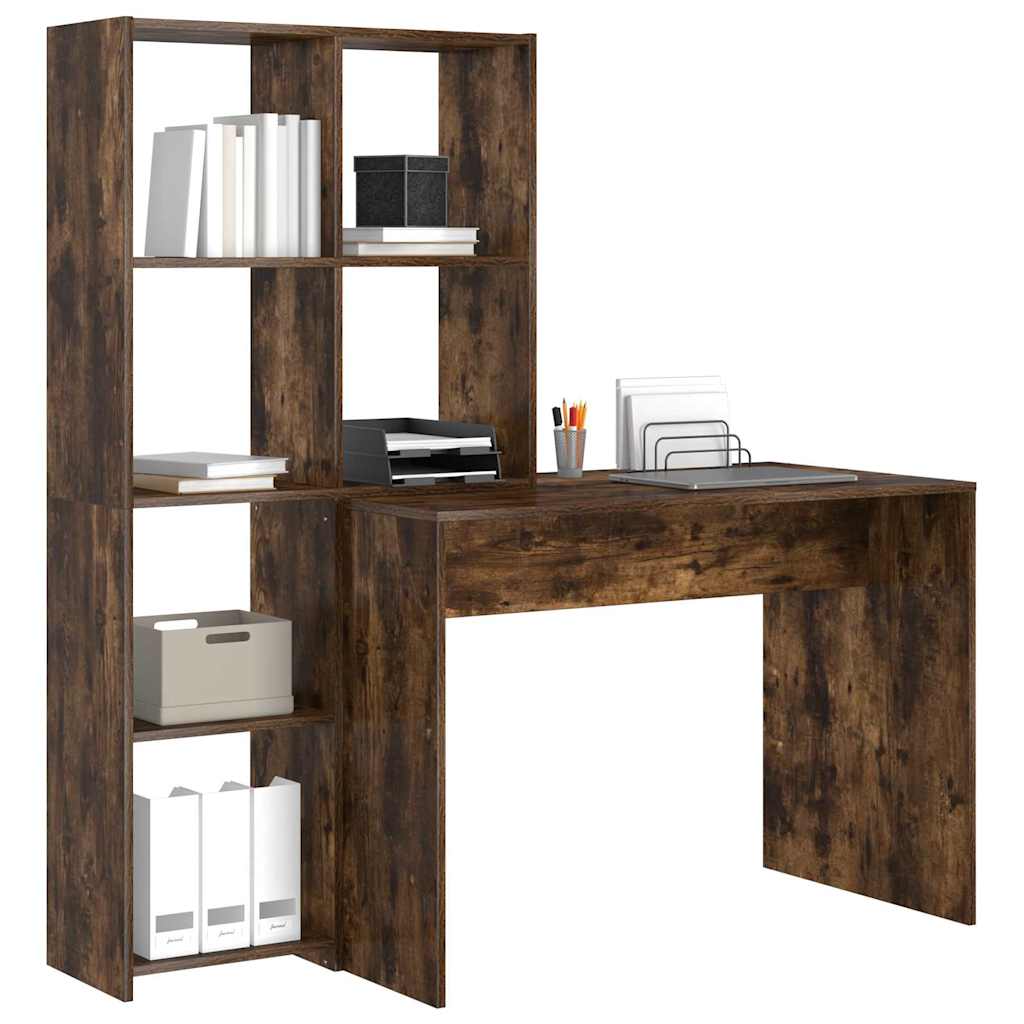 Bord Med Hylde Røget Eg 138.5 X 55 X 143 Cm Konstrueret Træ - Billede 3