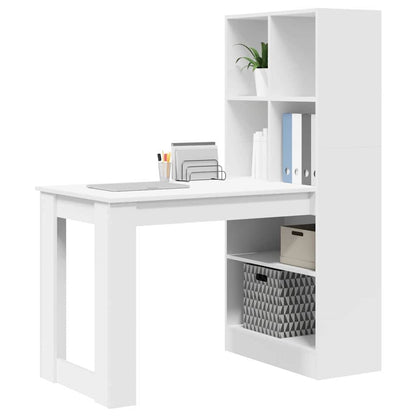 Bord Med Hylde Hvid 122 X 67 X 145 Cm Konstrueret Træ - Billede 3