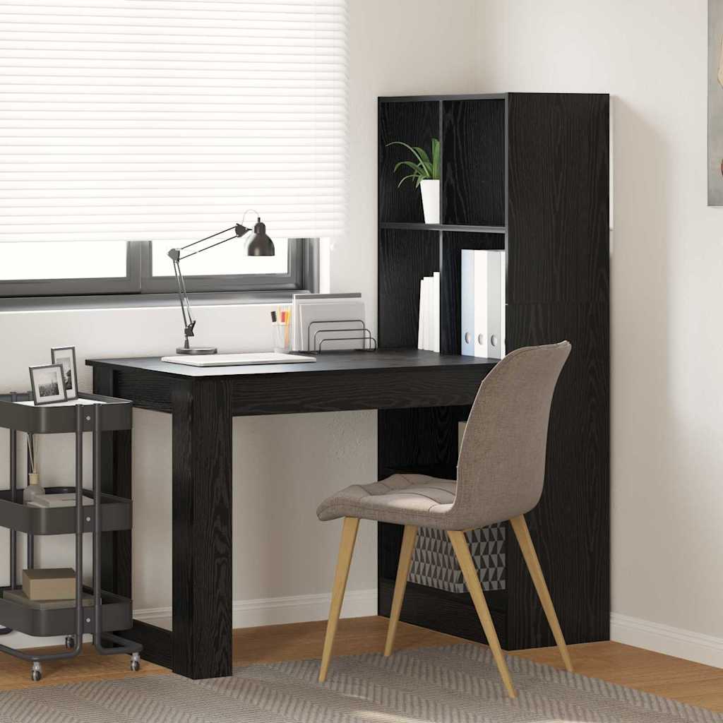 Bord Med Hylde Sort Eg 122 X 67 X 145 Cm Konstrueret Træ - Hovedbillede