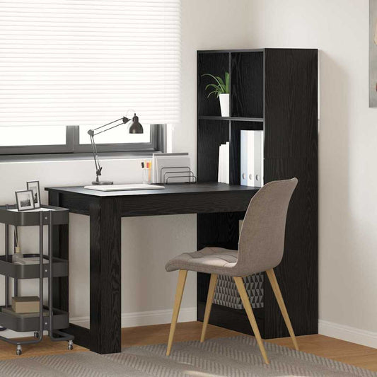 Bord Med Hylde Sort Eg 122 X 67 X 145 Cm Konstrueret Træ - Hovedbillede