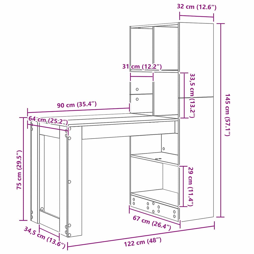 Bord Med Hylde Sort Eg 122 X 67 X 145 Cm Konstrueret Træ - Billede 11