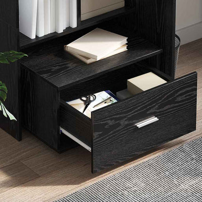 Bord Med Skuffe Sort Eg 131,5 X 50 X 106,5 Cm Konstrueret Træ - Billede 4