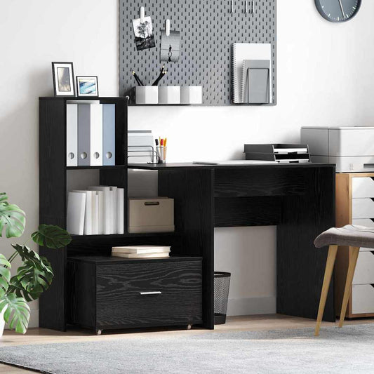 Bord Med Skuffe Sort Eg 131,5 X 50 X 106,5 Cm Konstrueret Træ - Hovedbillede