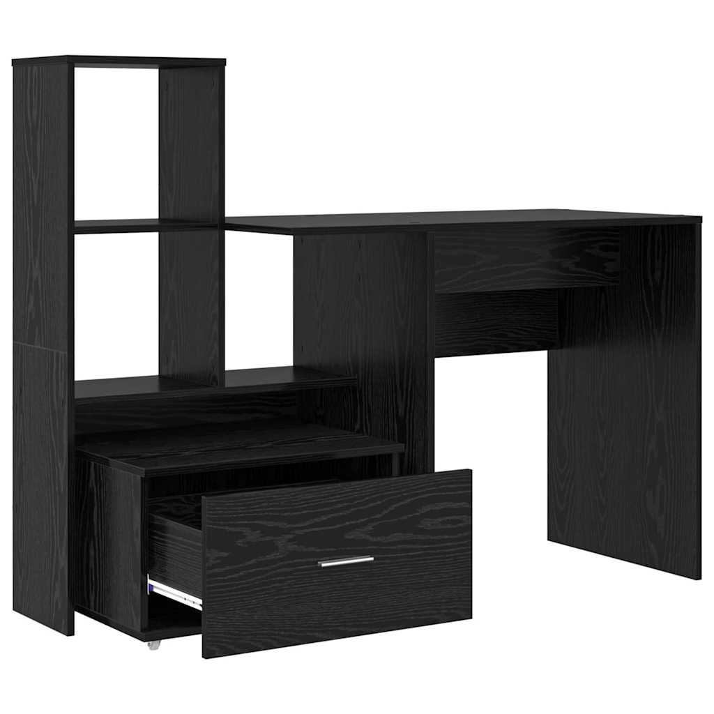 Bord Med Skuffe Sort Eg 131,5 X 50 X 106,5 Cm Konstrueret Træ - Billede 7