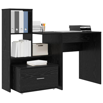 Bord Med Skuffe Sort Eg 131,5 X 50 X 106,5 Cm Konstrueret Træ - Billede 3
