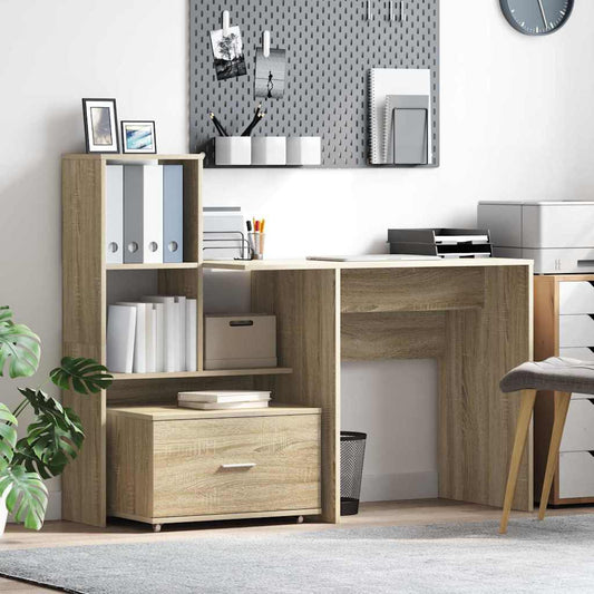 Bord Med Skuffe Sonoma-eg 131,5 X 50 X 106,5 Cm Konstrueret Træ - Hovedbillede