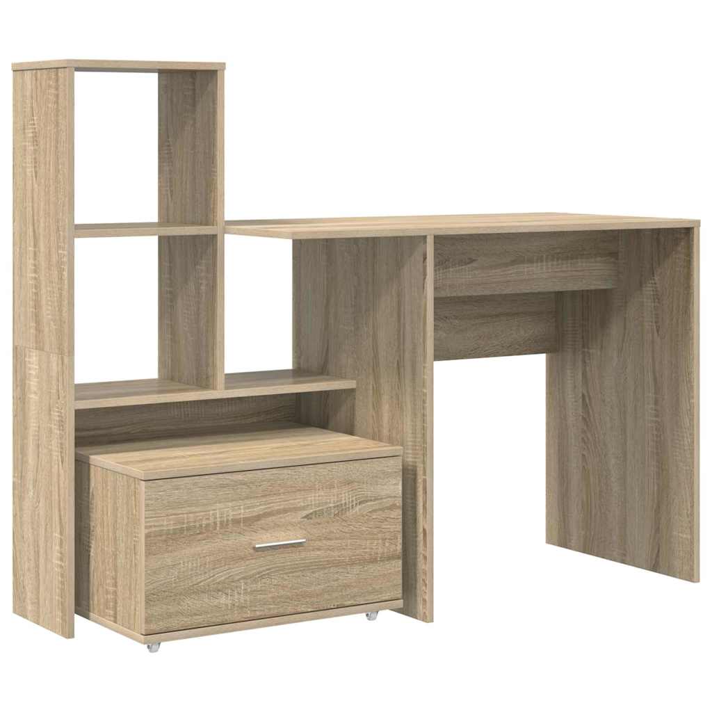 Bord Med Skuffe Sonoma-eg 131,5 X 50 X 106,5 Cm Konstrueret Træ - Billede 2