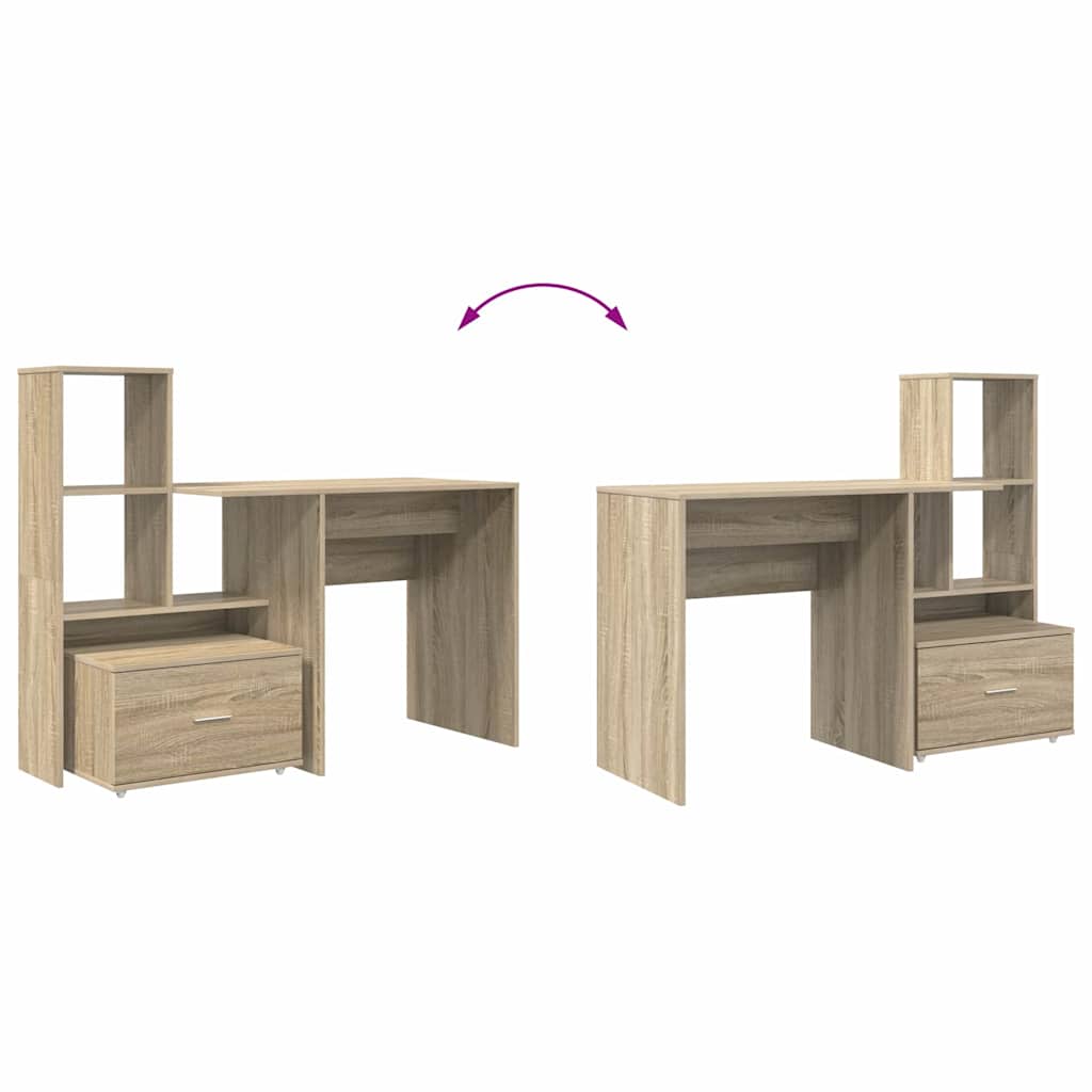 Bord Med Skuffe Sonoma-eg 131,5 X 50 X 106,5 Cm Konstrueret Træ - Billede 11
