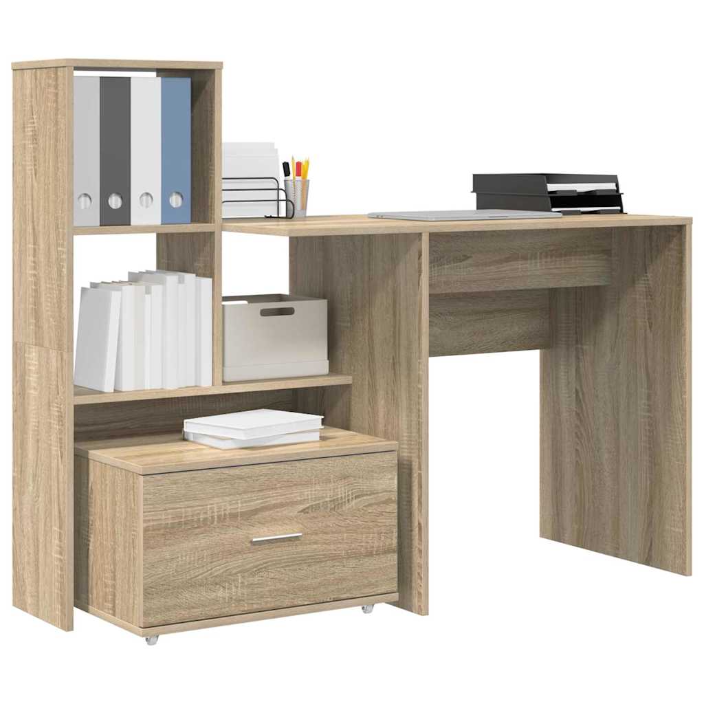 Bord Med Skuffe Sonoma-eg 131,5 X 50 X 106,5 Cm Konstrueret Træ - Billede 3