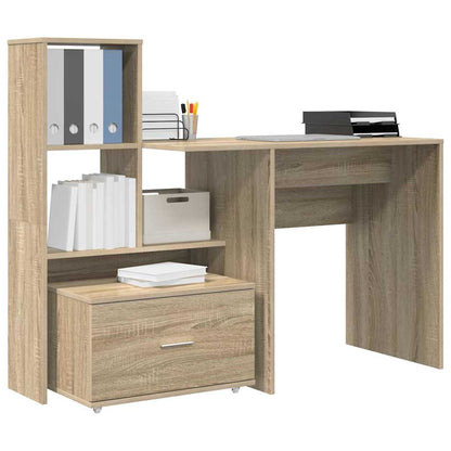 Bord Med Skuffe Sonoma-eg 131,5 X 50 X 106,5 Cm Konstrueret Træ - Billede 3
