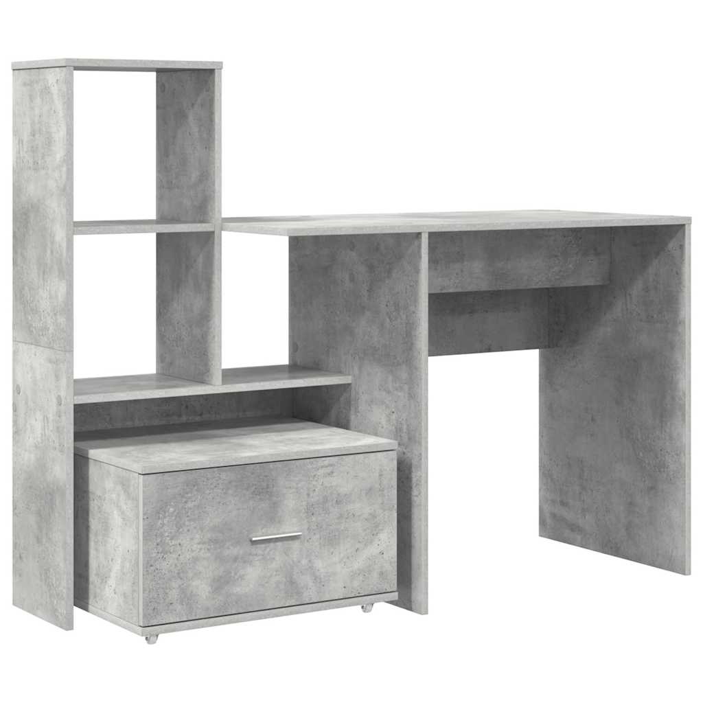 Bord Med Skuffe Betongrå 131,5 X 50 X 106,5 Cm Konstrueret Træ - Billede 2