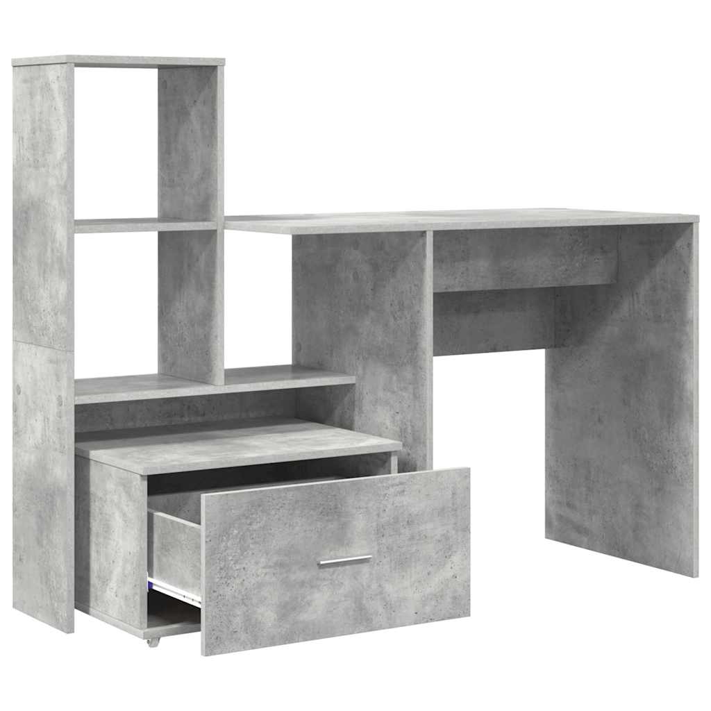 Bord Med Skuffe Betongrå 131,5 X 50 X 106,5 Cm Konstrueret Træ - Billede 7