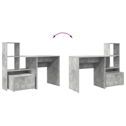 Bord Med Skuffe Betongrå 131,5 X 50 X 106,5 Cm Konstrueret Træ - Billede 11
