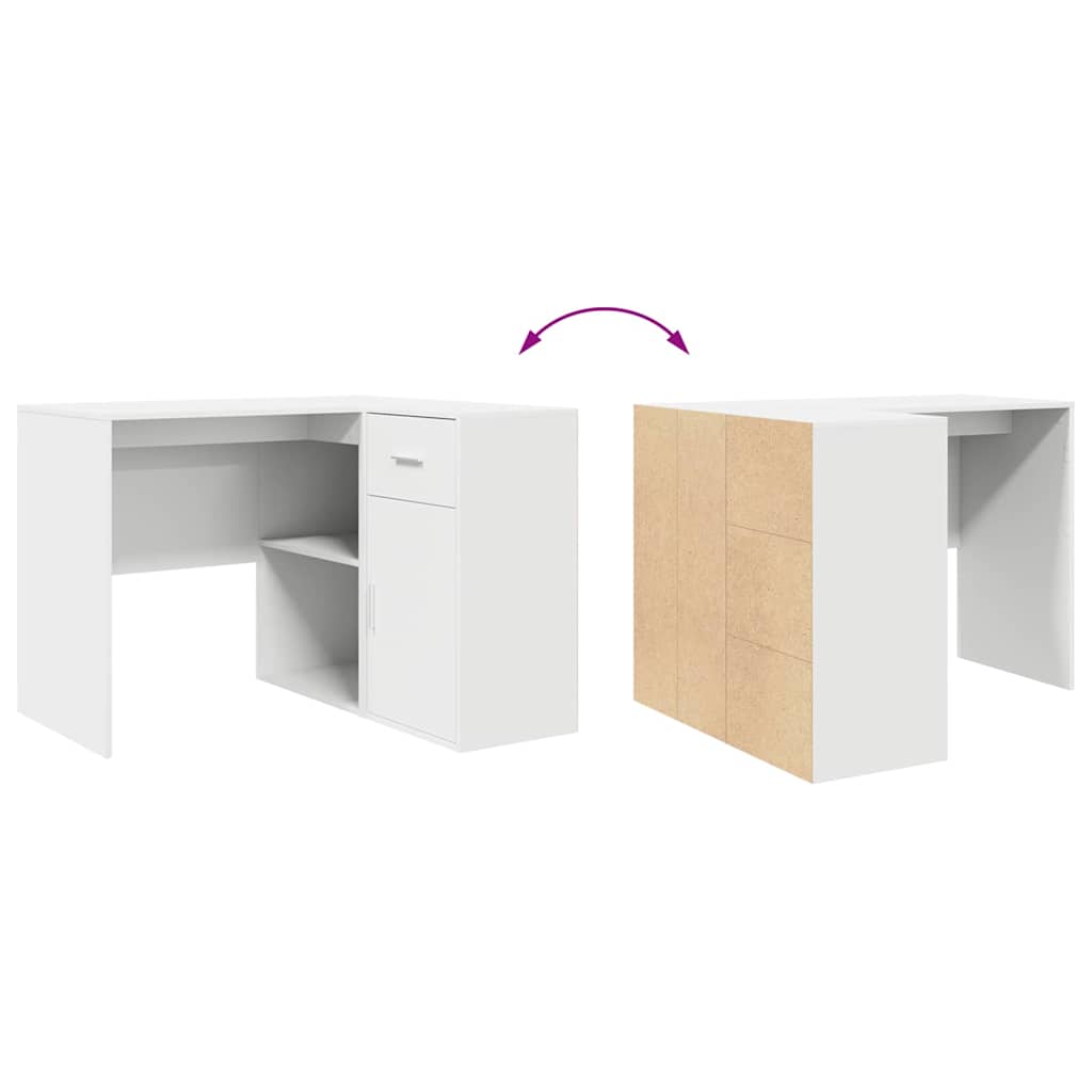 Hjørneskrivebord Med Dør Hvid 102 X 50 X 75 Cm Konstrueret Træ - Billede 11
