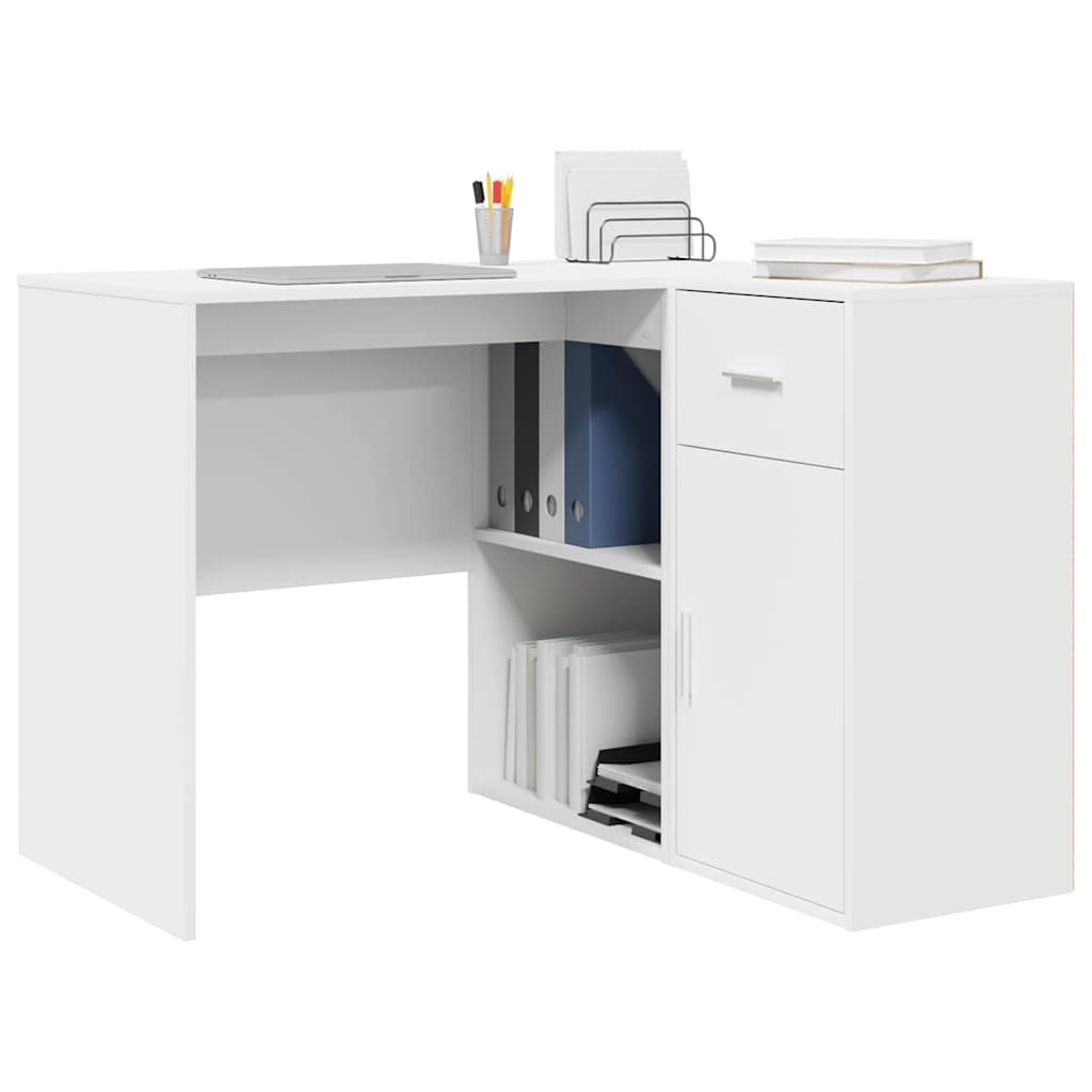 Hjørneskrivebord Med Dør Hvid 102 X 50 X 75 Cm Konstrueret Træ - Billede 3