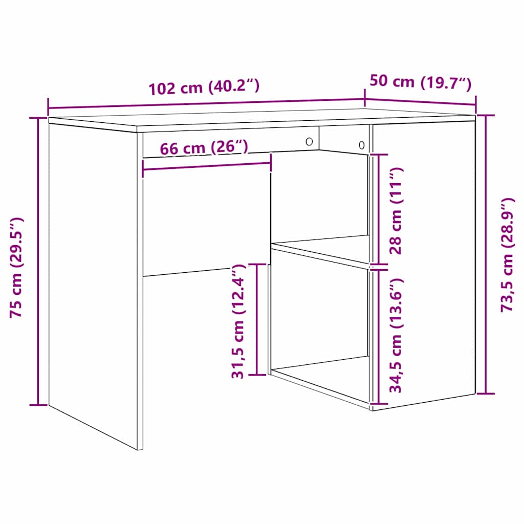 Hjørneskrivebord Sort Eg 102 X 50 X 75 Cm Konstrueret Træ - Billede 13