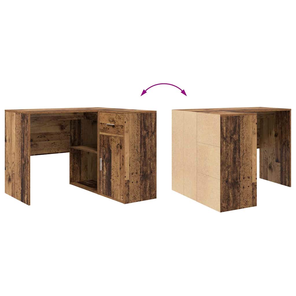 Hjørneskrivebord Gammelt Træ 102 X 50 X 75 Cm Konstrueret Træ - Billede 11