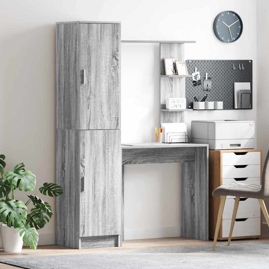 Skrivebord Med Opbevaring Med Hylde Med Dør 2 Pcs Grå Sonoma-eg - Hovedbillede