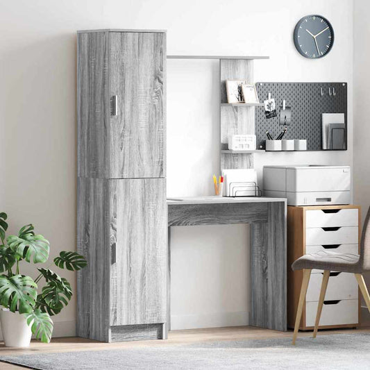 Skrivebord Med Opbevaring Med Hylde Med Dør 2 Pcs Grå Sonoma-eg - Hovedbillede