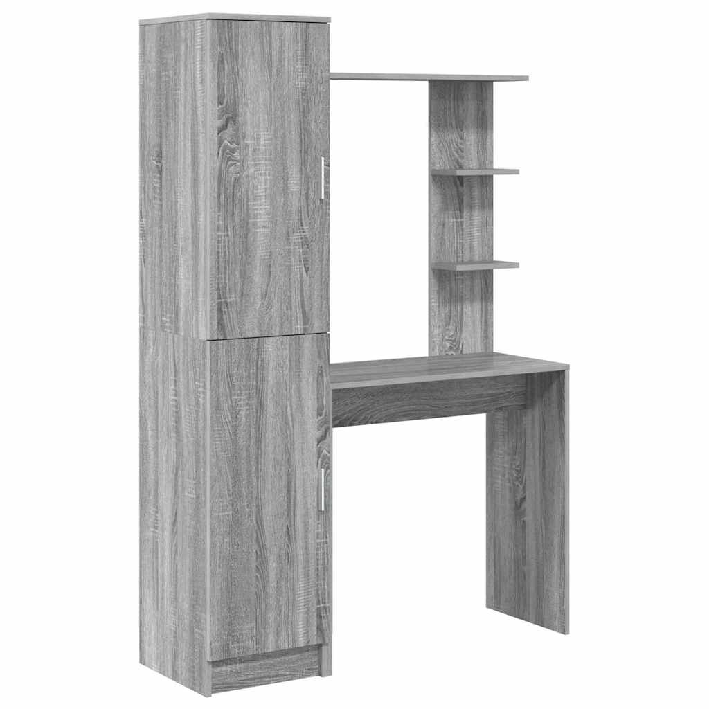 Skrivebord Med Opbevaring Med Hylde Med Dør 2 Pcs Grå Sonoma-eg - Billede 2