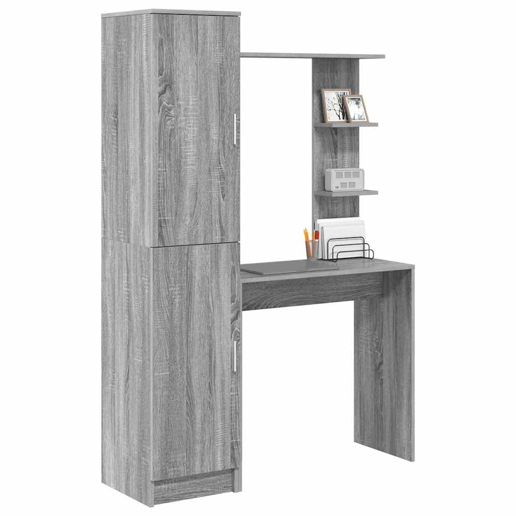 Skrivebord Med Opbevaring Med Hylde Med Dør 2 Pcs Grå Sonoma-eg - Billede 3