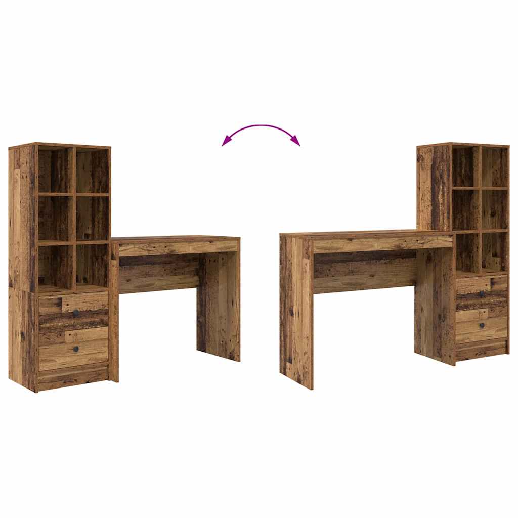 Skrivebord Med Opbevaring 2 Pcs Gammelt Træ 90 X 40 X 76 Cm - Billede 13