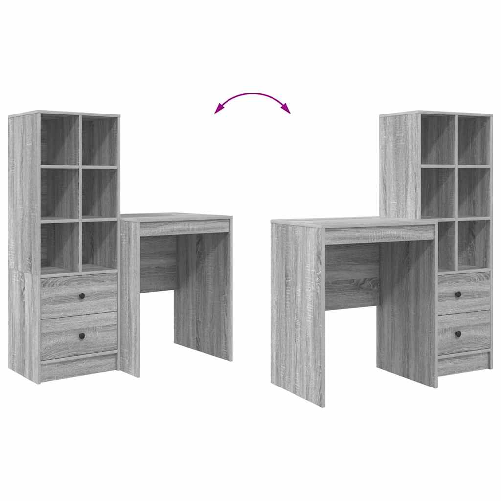 Skrivebord Med Opbevaring 2 Pcs Grå Sonoma-eg 60 X 50 X 76 Cm - Billede 13