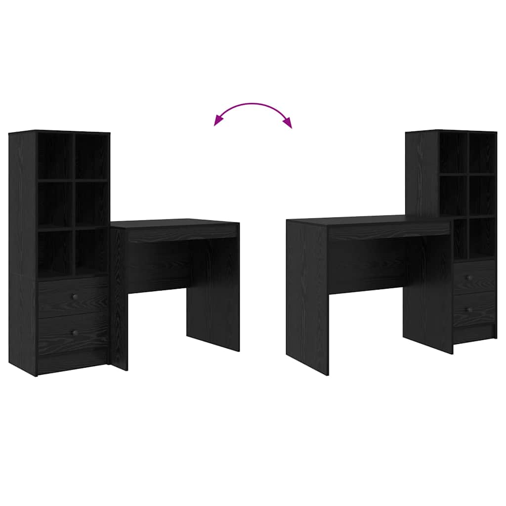 Skrivebord Med Opbevaring 2 Pcs Sort Eg 80 X 50 X 76 Cm - Billede 13
