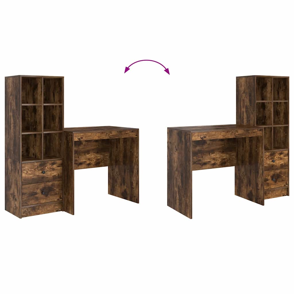 Skrivebord Med Opbevaring 2 Pcs Røget Eg 80 X 50 X 76 Cm - Billede 13