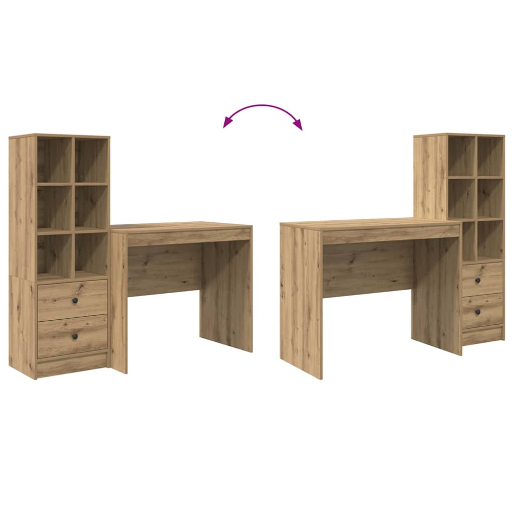 Skrivebord Med Opbevaring 2 Pcs Artisan Eg 90 X 50 X 76 Cm - Billede 13