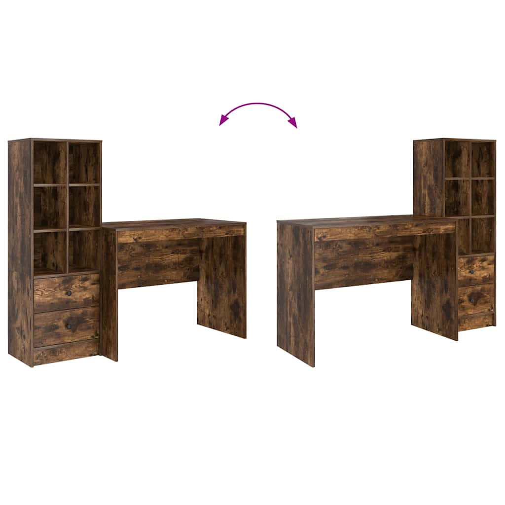 Skrivebord Med Opbevaring 2 Pcs Røget Eg 100 X 50 X 76 Cm - Billede 13