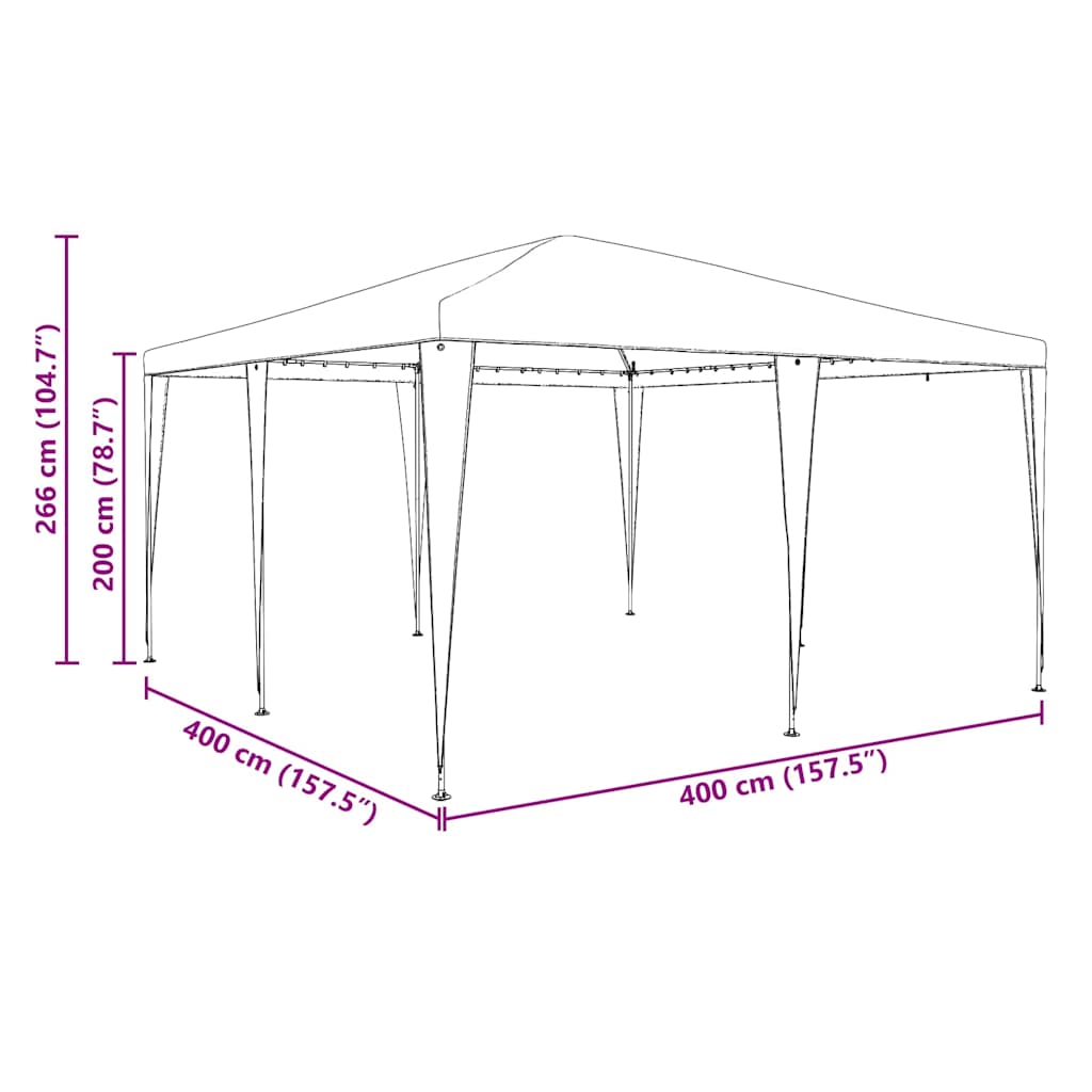 Party Tent 400 X 400 X 266 Cm Polyethylen Og Stål - Billede 11